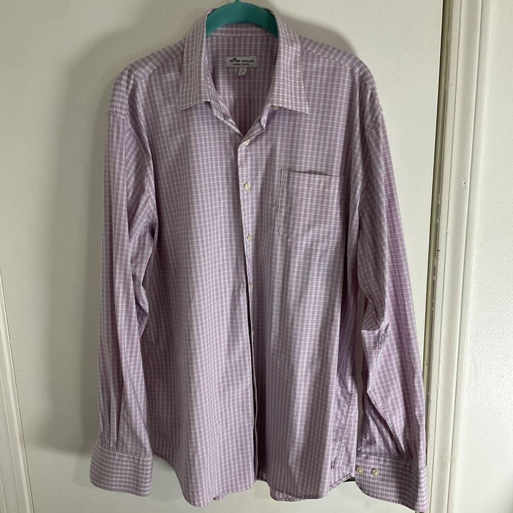 Peter Millar Summer Comfort Performance Button Up Shirt Size L Pink Long Sleeve